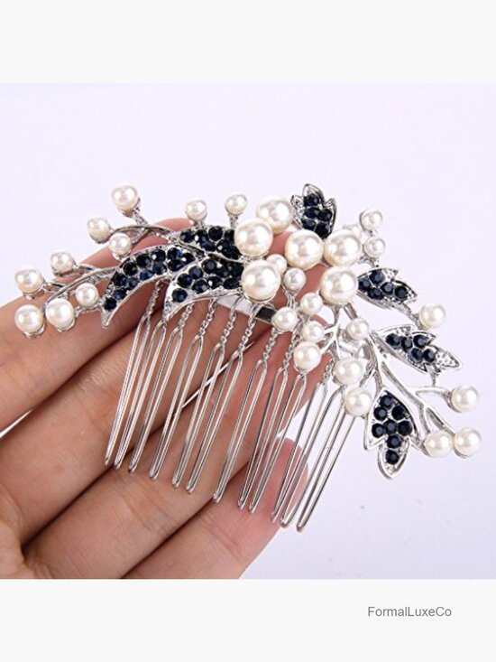 Wedding Hair Side Comb Crystal Simulated Pearl Floral Leaf Branch Bridal Comb main image 4